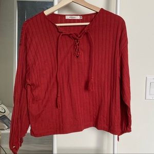 MOUSSY Red Knotted Cotton Top